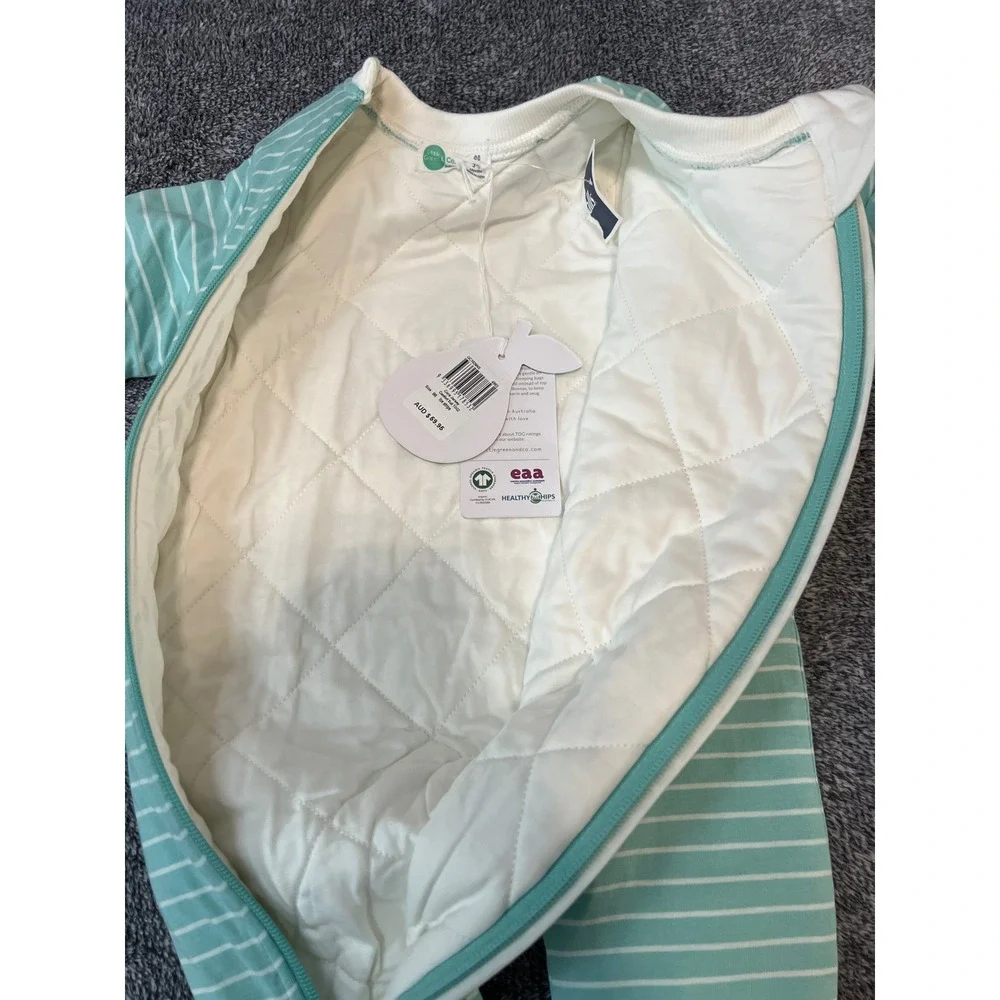 LittleGreen & Co. Baby Teal Striped Organic Cotton Padded Sleepsuit 2.0 TOG 3-6M